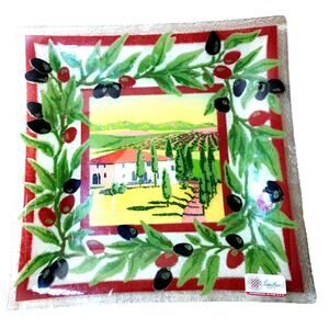 Peggy Karr Glass Tuscany Plate 9.5” Fused Glass Villa Olives Square Dish